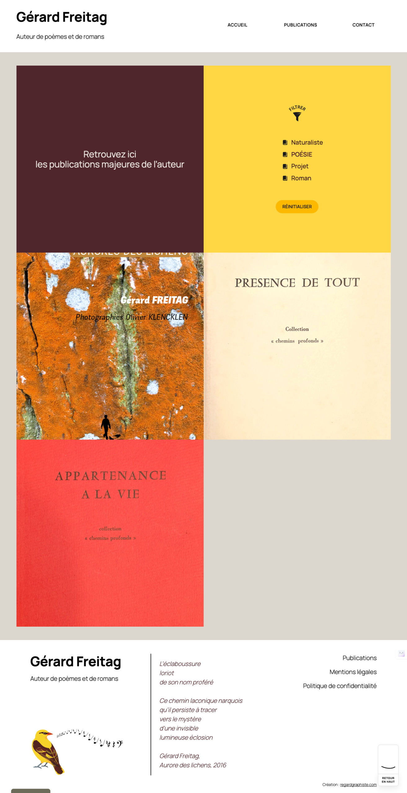 La page Publications filtrées du site de Gérard Freitag, auteur.