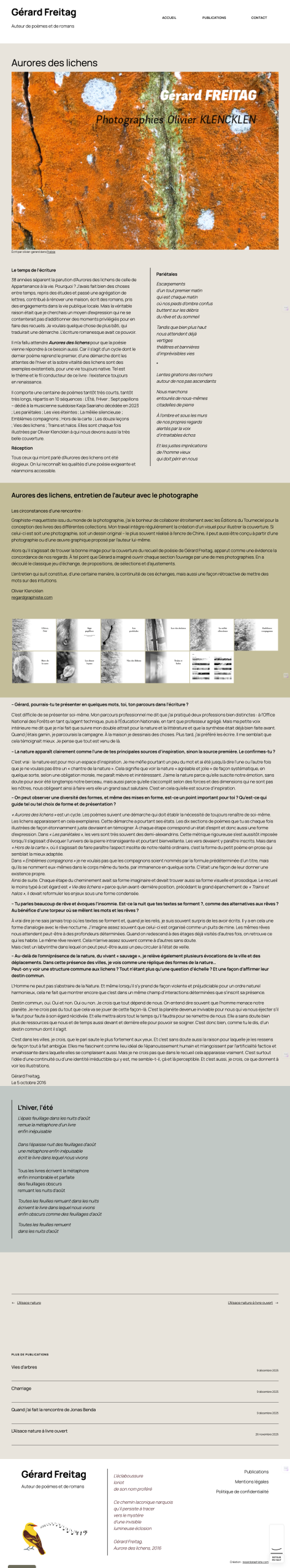 Fiche Livre - Aurores des Lichens du site de Gérard Freitag, auteur.