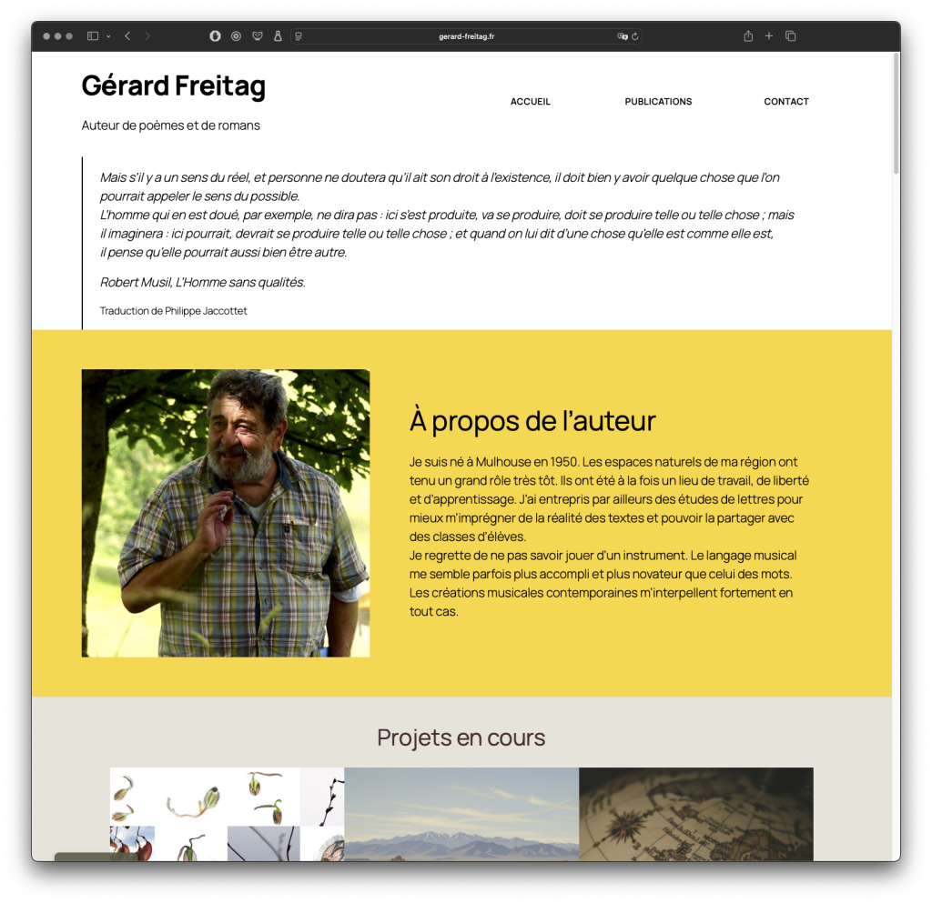 Site web auteur écrivain — design éditorial personnalisé, exemple gerard-freitag.fr