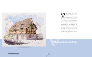 Extrait, pages du beau livre "Colmar sur le bout des doigts", collection L'Esprit d'un lieu — Éditions du Tourneciel — aquarelles de Guy Ritzenthaler, textes de Gabriel Braeuner