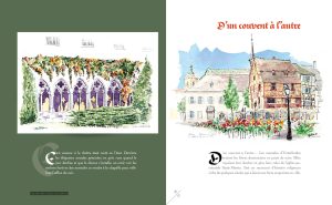 Extrait, pages du beau livre "Colmar sur le bout des doigts", collection L'Esprit d'un lieu — Éditions du Tourneciel — aquarelles de Guy Ritzenthaler, textes de Gabriel Braeuner
