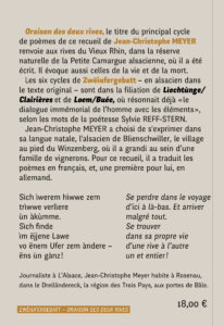 Quatrième de couverture du livre «Oraison des deux rives», collection d’Fladdermüs — Éditions du Tourneciel — poèmes de Jean-Christophe Meyer